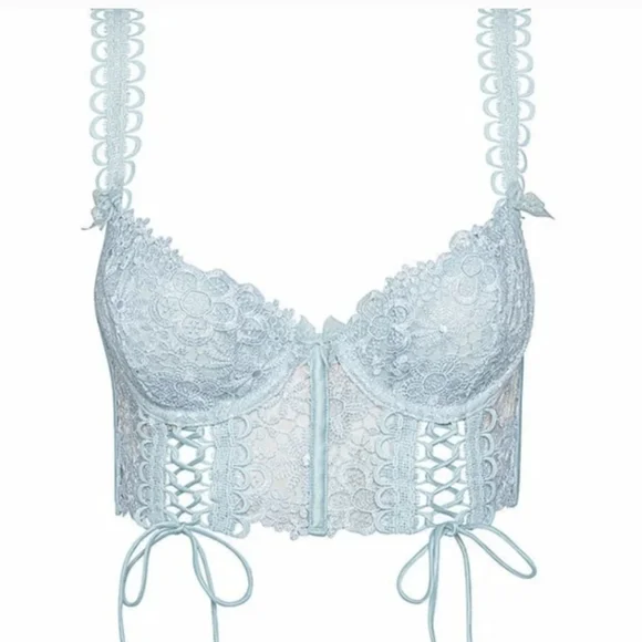 FOR LOVE & LEMONS Blue SET Flower Bustier & Thong Panty